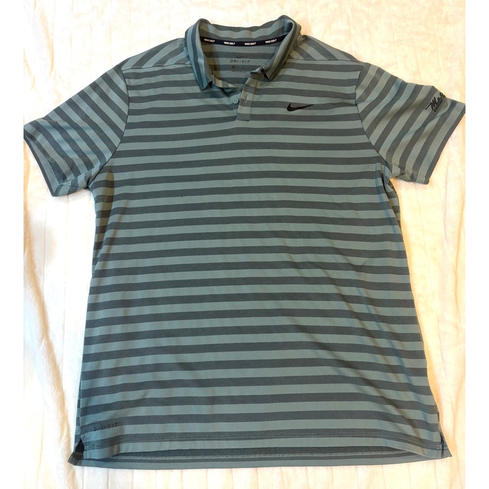 Nike Golf Dri-FIT Striped Polo Shirt Mens XL Grey Black Short Sleeve Performance